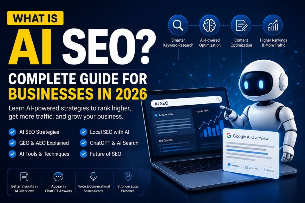 What is AI SEO complete guide for businesses in 2026 with AI-powered search optimization concepts
